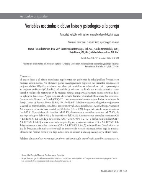 Variables asociadas a abuso físico y psicológico ... - SciELO Colombia