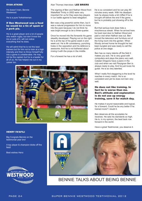 2013 Super Bennie Westwood Testimonial Brochure 