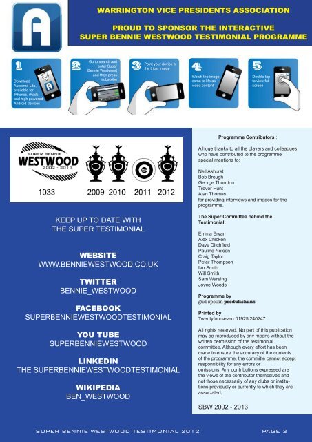 2013 Super Bennie Westwood Testimonial Brochure 