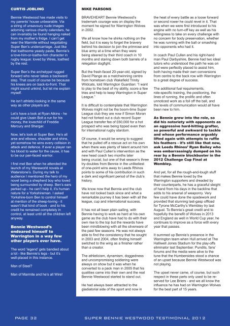 2013 Super Bennie Westwood Testimonial Brochure 