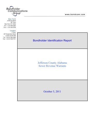 Bondholder Identification Report Jefferson County Alabama Sewer ...
