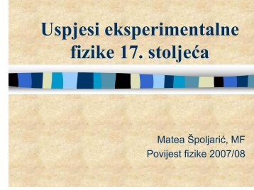 Uspjesi eksperimentalne fizike 17. stoljeća