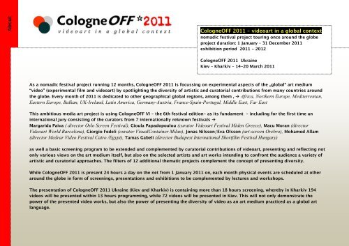 CologneOFF 2011 - videoart in a global context - Sabina Jacobsson