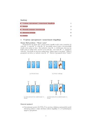 Sadrzaj 1 Uvjetna vjerojatnost i nezavisnost dogadaja
