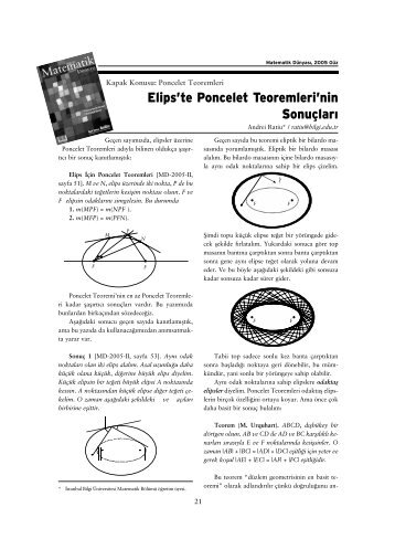 Poncelet Teoremleri'nin Sonuçları