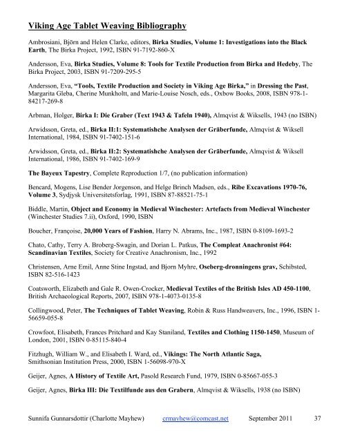Viking Age Tablet Weaving Bibliography Olvik Thing