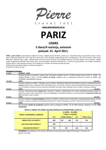 Odštampajte aranžman Pariz, Uskrs 5 dana u .PDF - Pierretravel.co.rs