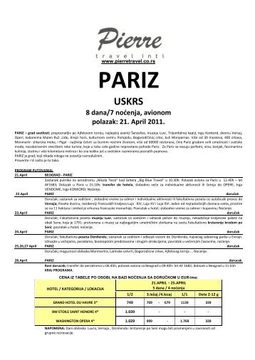 Odštampajte aranžman Pariz, Uskrs 8 dana u .PDF - Pierretravel.co.rs