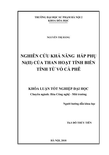 Nghiên cứu khả năng hấp phụ Ni(II) của than cacbon hóa & than hoạt tính biến tính từ vỏ cà phê (2018)