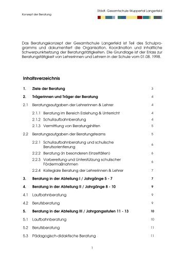 Neu: Entwurf zum Beratungskonzept der Gesamtschule Wuppertal ...