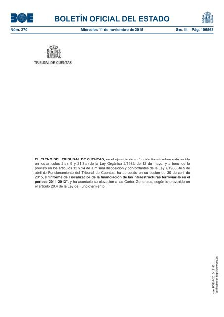 Tribunal de Cuentas :Informe fiscalización infraestructuras ferroviarias 2011-2013