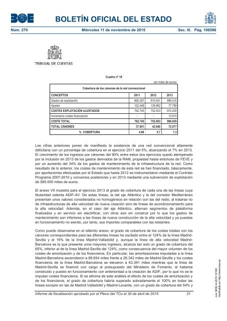 Tribunal de Cuentas :Informe fiscalización infraestructuras ferroviarias 2011-2013