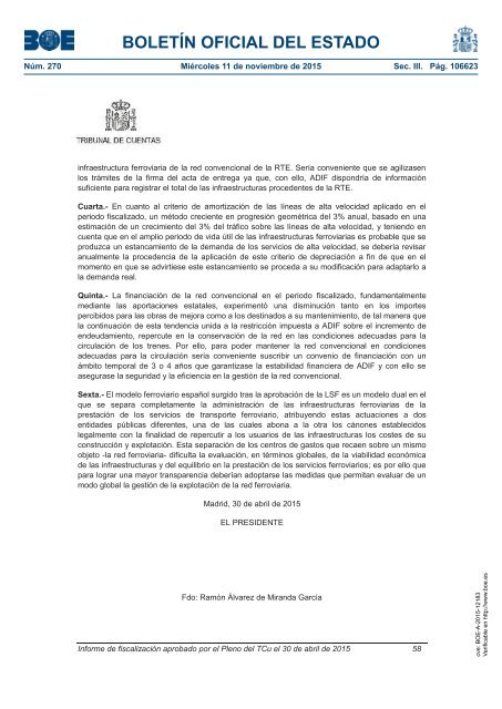 Tribunal de Cuentas :Informe fiscalización infraestructuras ferroviarias 2011-2013