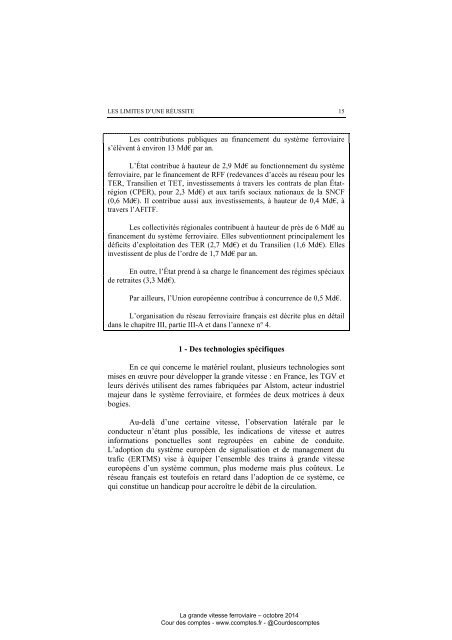 Cour de Comptes: Rapport "La Grande Vitesse Ferroviaire: Un modèle porté au-delà de sa pertinence