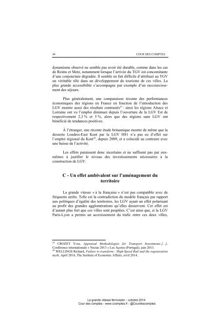 Cour de Comptes: Rapport "La Grande Vitesse Ferroviaire: Un modèle porté au-delà de sa pertinence