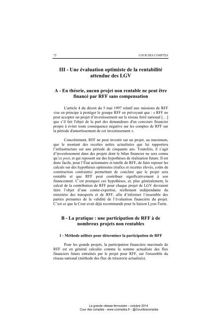 Cour de Comptes: Rapport "La Grande Vitesse Ferroviaire: Un modèle porté au-delà de sa pertinence