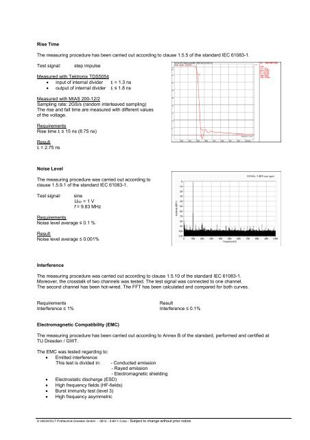 Type Test Record for Digital Impulse Analyzers, Type MIA(S) - Highvolt