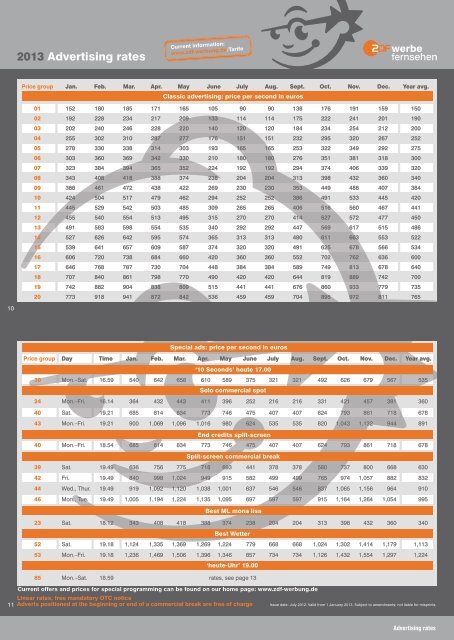 Price list no. 42 from 1 January 2013 - ZDF Werbefernsehen