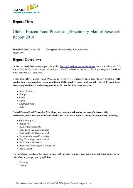 Frozen food processing machinery sale