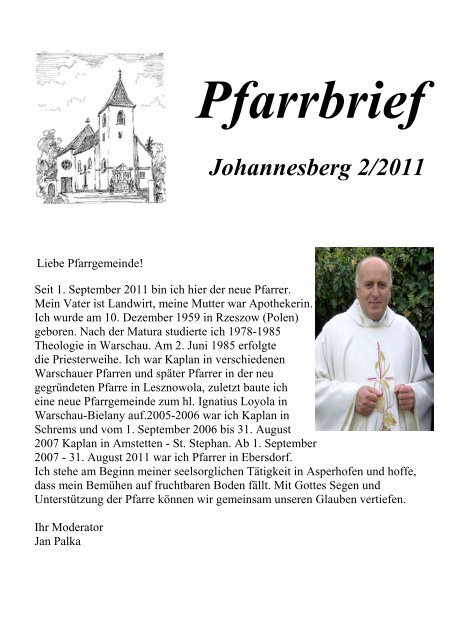 Gottesdienstordnung in der Pfarrkirche Johannesberg - Asperhofen