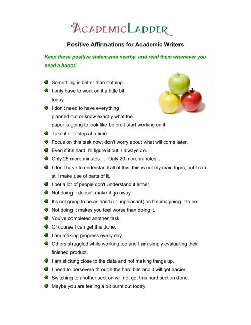 Positive Affirmations for Academic Writers - Academic Writing Club