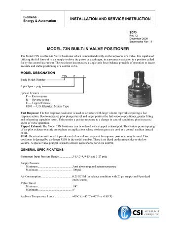 MODEL 73N BUILT-IN VALVE POSITIONER - Csidesigns.com