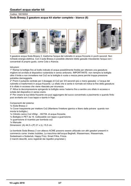 Soda Breezy Gasatore componenti ricambi catalogo