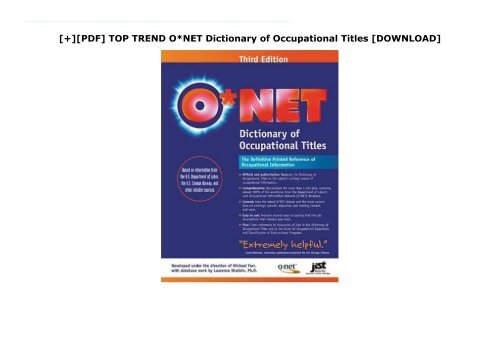 [+][PDF] TOP TREND O*NET Dictionary of Occupational Titles  [DOWNLOAD] 