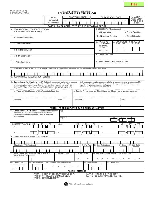 POSITION DESCRIPTION - U.S. Department of Energy