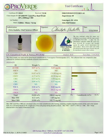 ProVerde Analysebericht SPARROW CannaWay 2000 mg CBD