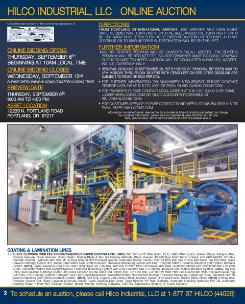 Machinery & Equipment from a Specialty Coating ... - Hilco Industrial