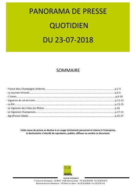 Panorama de presse quotidien du 23-07-2018