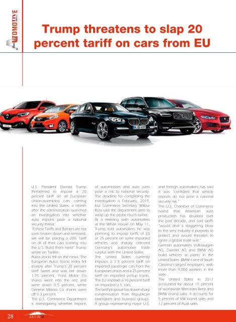 Automotive Exports July 2018