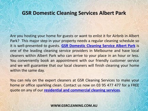 GSR Domestic Cleaning Services Albert Park