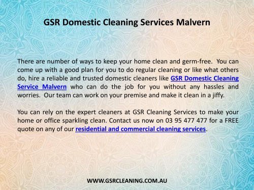 GSR Domestic Cleaning Services Malvern