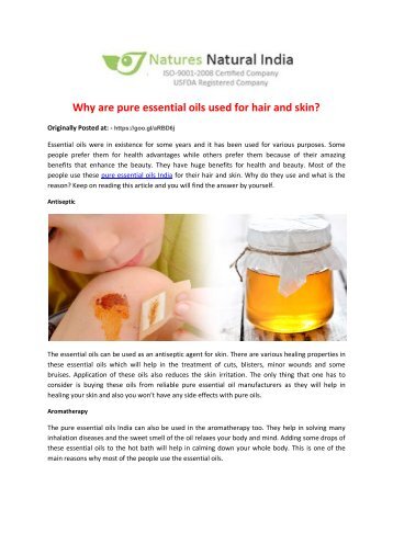 Why are pure essential oils used for hair and skin