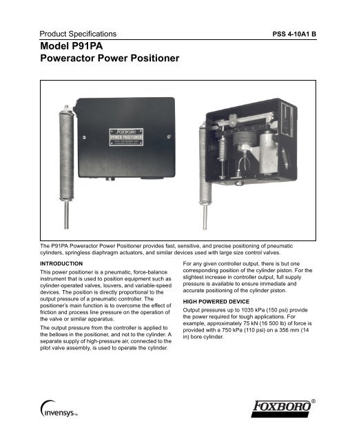 Model P91PA Poweractor Power Positioner - Invensys