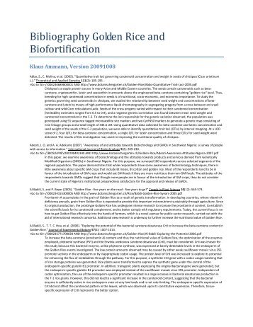 Bibliography Golden Rice and Biofortification