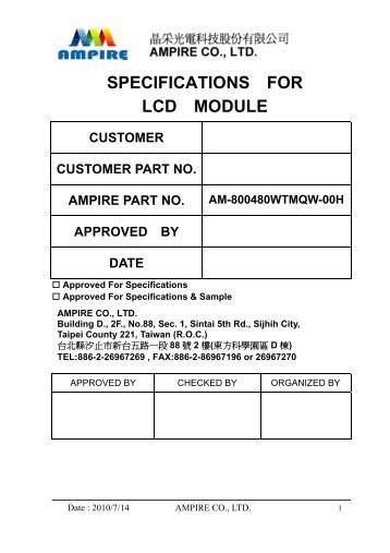 SPECIFICATIONS FOR LCD MODULE - OLED-LCD-TFT