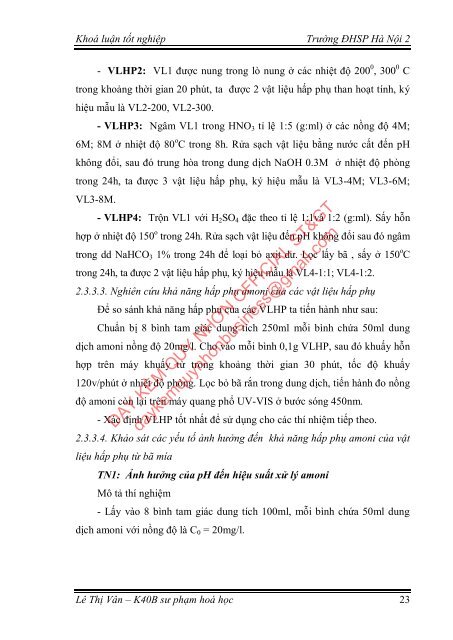 Nghiên cứu khả năng hấp phụ amoni trong nước của vật liệu hấp phụ chế tạo từ bã mía (2018)