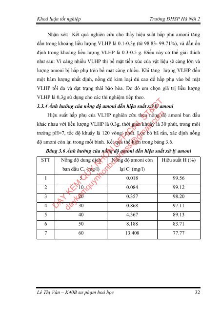 Nghiên cứu khả năng hấp phụ amoni trong nước của vật liệu hấp phụ chế tạo từ bã mía (2018)