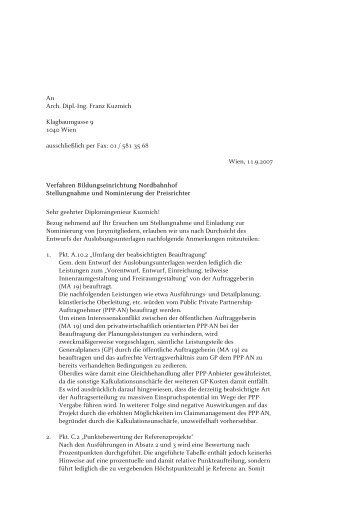 Stellungnahme + Jurynominierung der Kammer W/N/B, 11.09