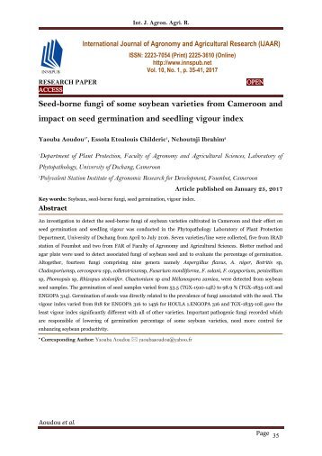 Seed-borne fungi of some soybean varieties from Cameroon and impact on seed germination and seedling vigour index