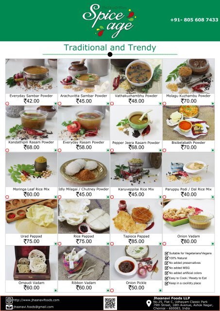 Jhaanavi Foods - Product Catalogue 17 July