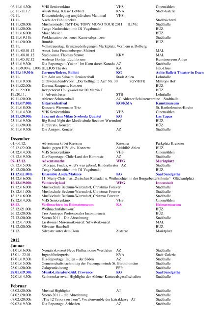 Veranstaltungskalender 2011 Stand 12.09.2011 ... - der Stadt Ahlen