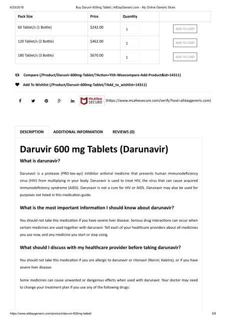 Buy Daruvir 600mg Tablet _ AllDayGeneric.com - My Online Generic Store