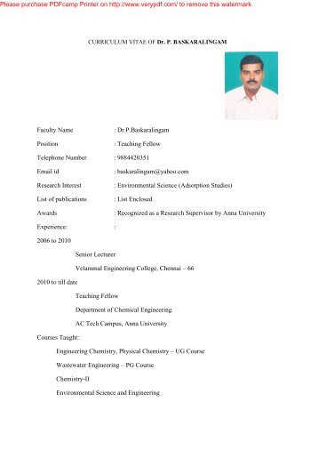 Faculty Name : Dr.P.Baskaralingam Position ... - Anna University