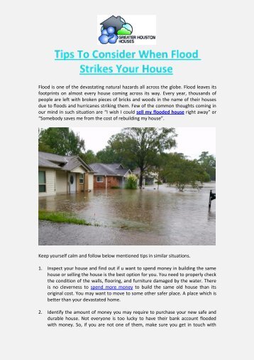 Tips To Consider When Flood Strikes Your House