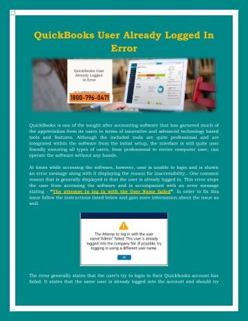 Dial 1800-796-0471 For QuickBooks User Already Logged In Error