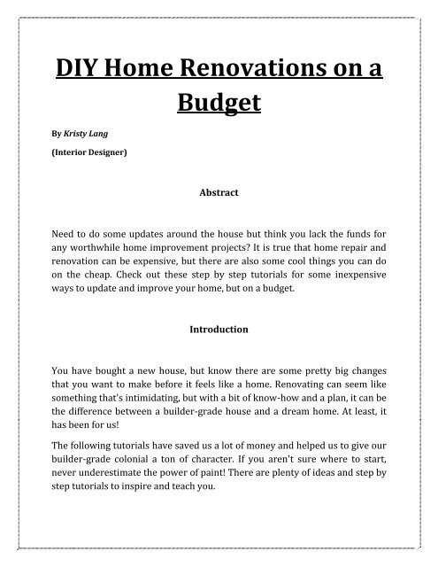 Diy Home Renovations On A Budget